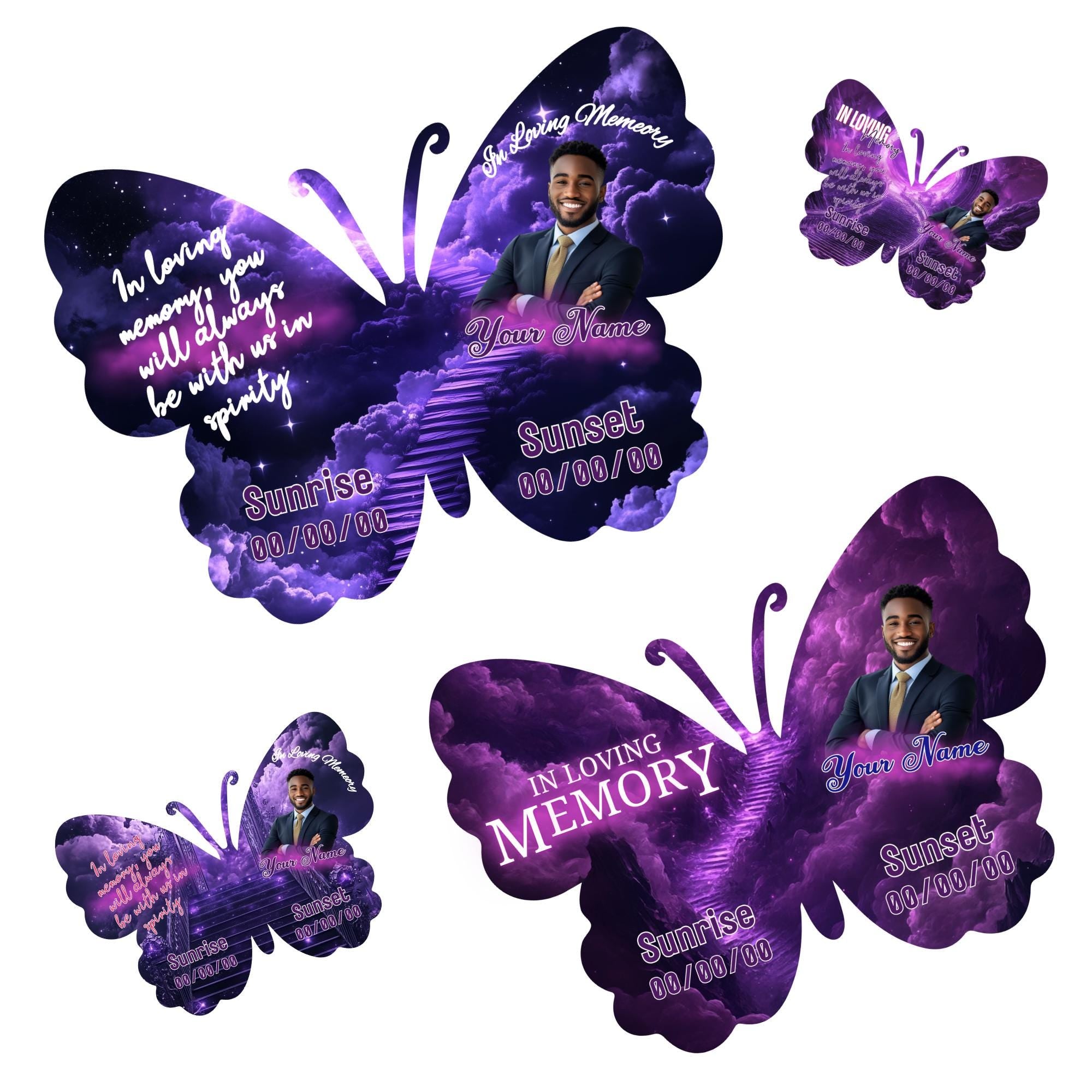 06 Editable Memorial Butterfly Pin Template, Purple in loving memory Butterfly Pin Template, memorial Canva template, Remembrance Favor - Editable Memorial Canva Template