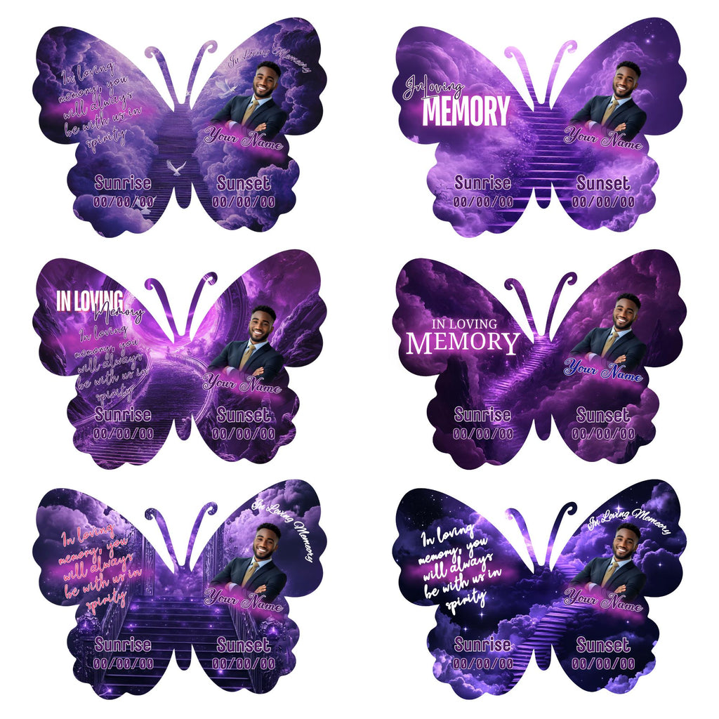 06 Editable Memorial Butterfly Pin Template, Purple in loving memory Butterfly Pin Template, memorial Canva template, Remembrance Favor - Editable Memorial Canva Template