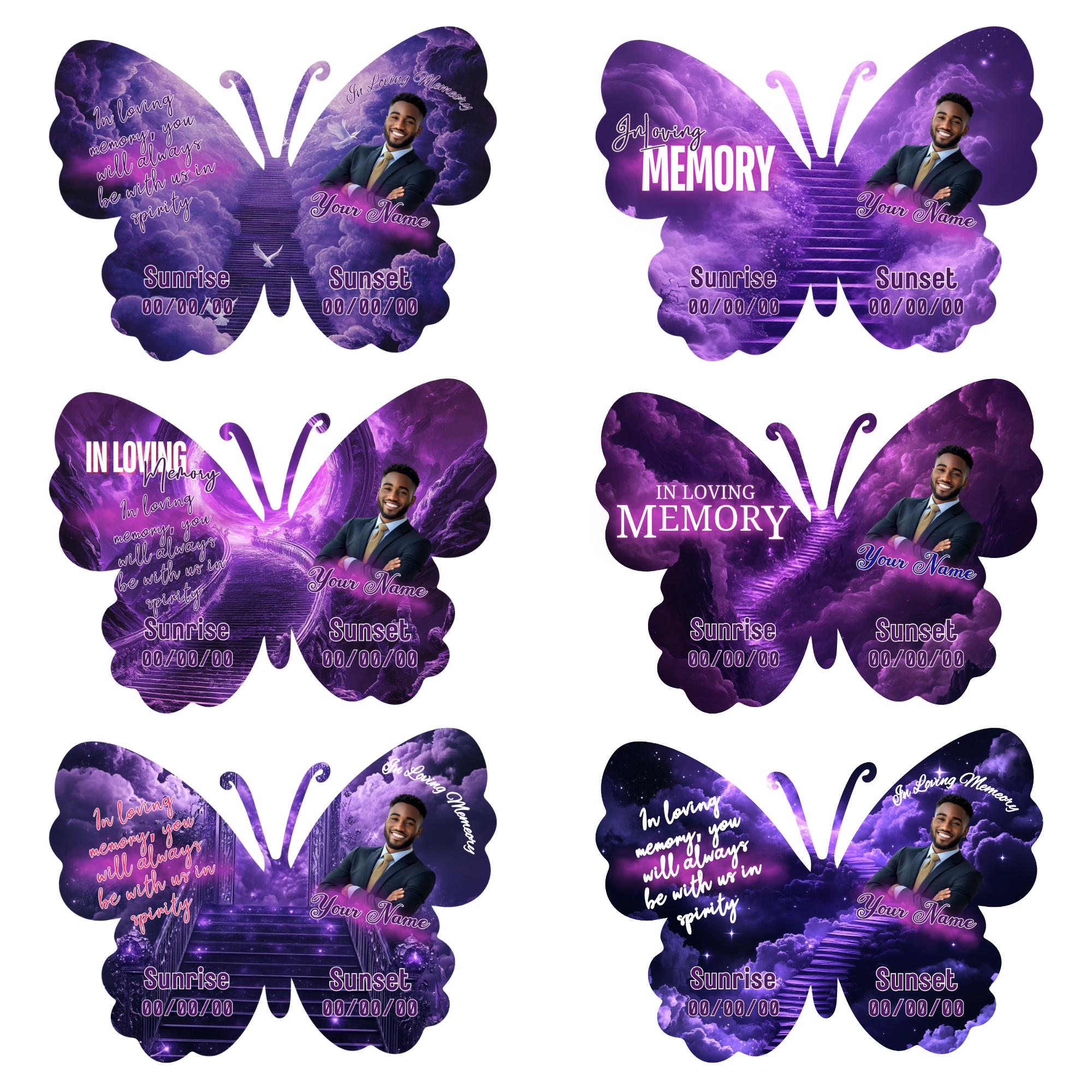 06 Editable Memorial Butterfly Pin Template, Purple in loving memory Butterfly Pin Template, memorial Canva template, Remembrance Favor - Editable Memorial Canva Template