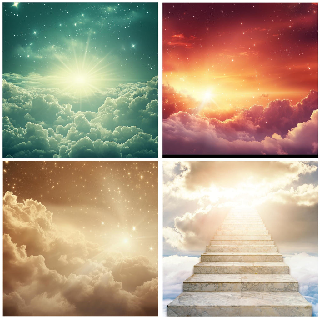 Memorial Heaven Backgrounds PNG Bundle: In Loving Memory (Digital File) - Editable Memorial Canva Template
