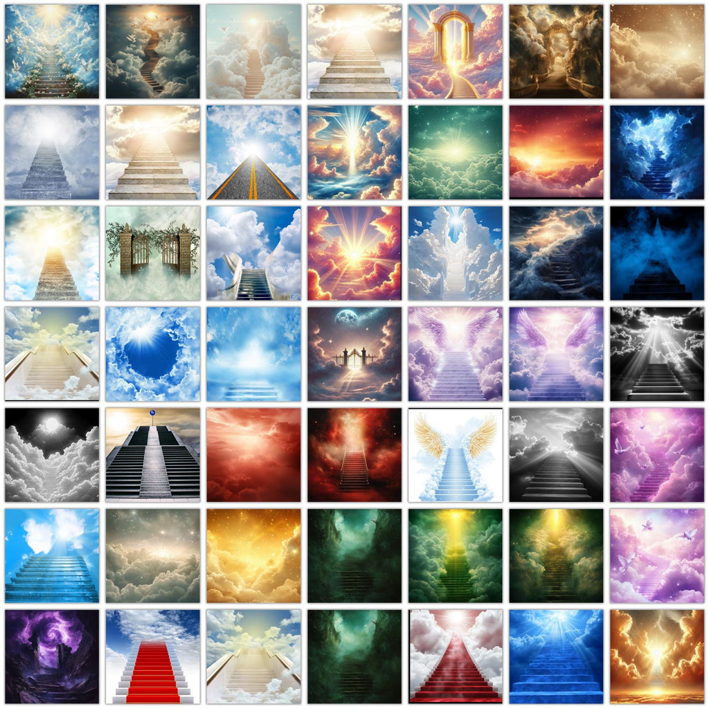 Memorial Heaven Backgrounds PNG Bundle: In Loving Memory (Digital File) - Editable Memorial Canva Template