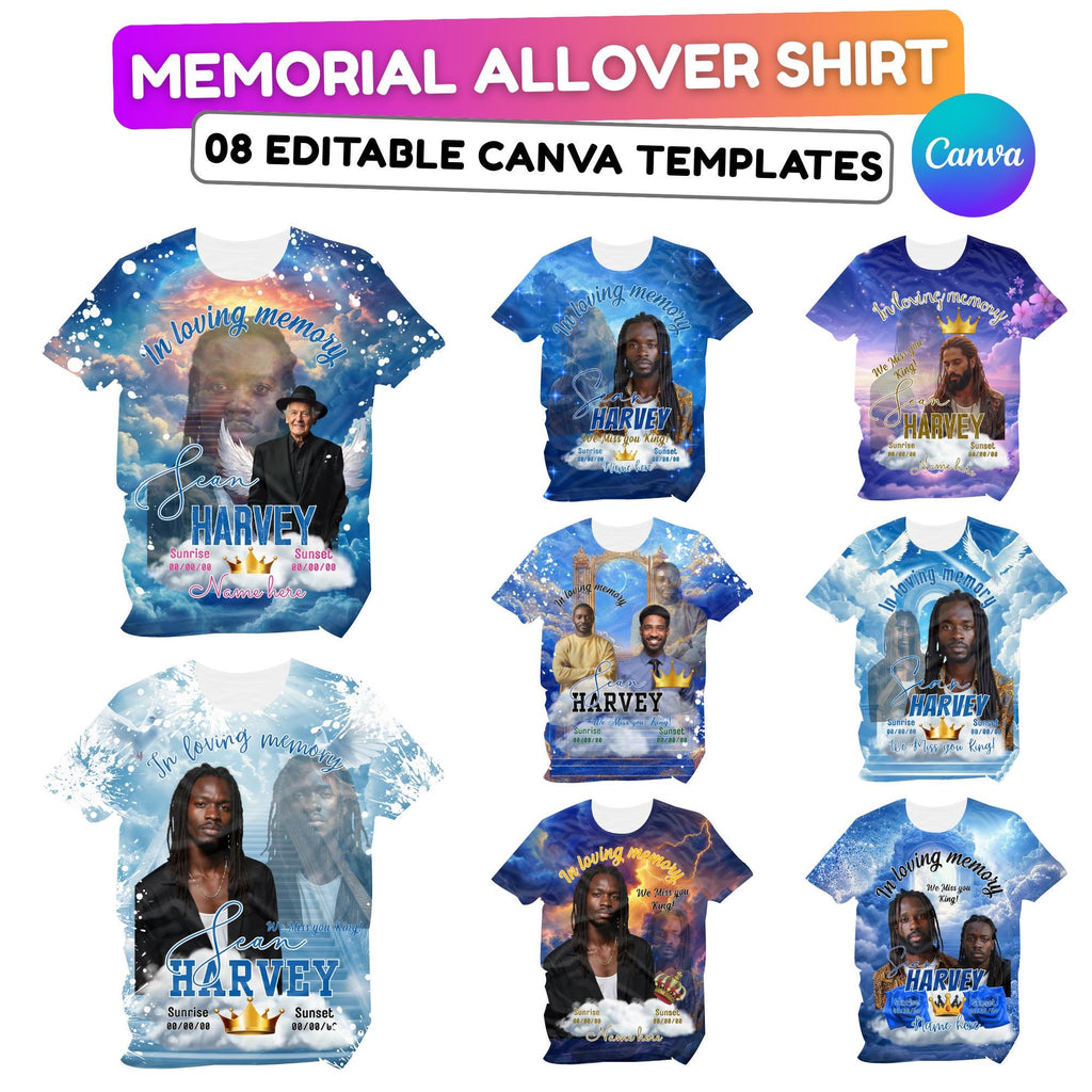 08 In Loving Memory Canva Editable All Over T Shirt Templates, Memorial Shirt Bundle, Rest in Peace, Funeral Shirt, Perfect for Sublimation - Editable Memorial Canva Template