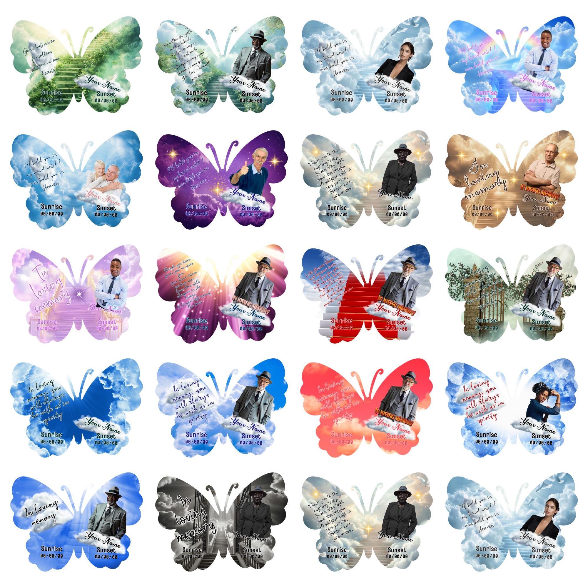 17 Editable Memorial Butterfly Pin Template, in loving memory Butterfly Pin Template, memorial Canva template, Remembrance Favor - Editable Memorial Canva Template