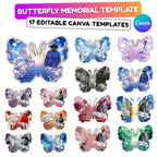 17 Editable Memorial Butterfly Pin Template, in loving memory Butterfly Pin Template, memorial Canva template, Remembrance Favor - Editable Memorial Canva Template
