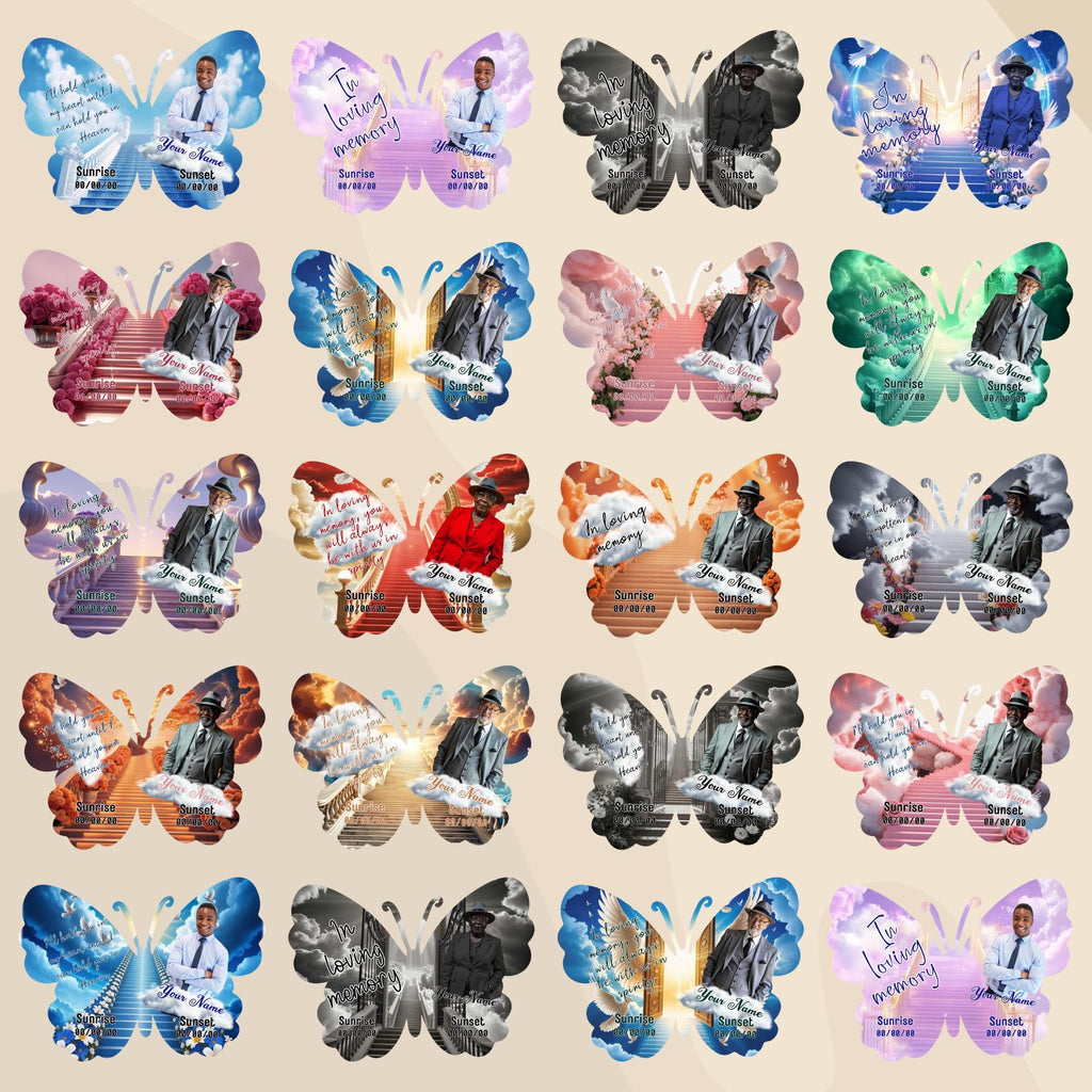 17 Editable Memorial Butterfly Pin Template, in loving memory Butterfly Pin Template, memorial Canva template, Remembrance Favor - Editable Memorial Canva Template