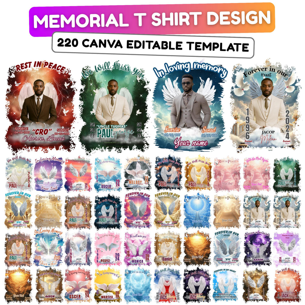 220 In Loving Memory Shirt Design canva Template mega bundle, rest in piece shirt design, Canva Memorial T-shirt, Memorial Backgrounds - Editable Memorial Canva Template
