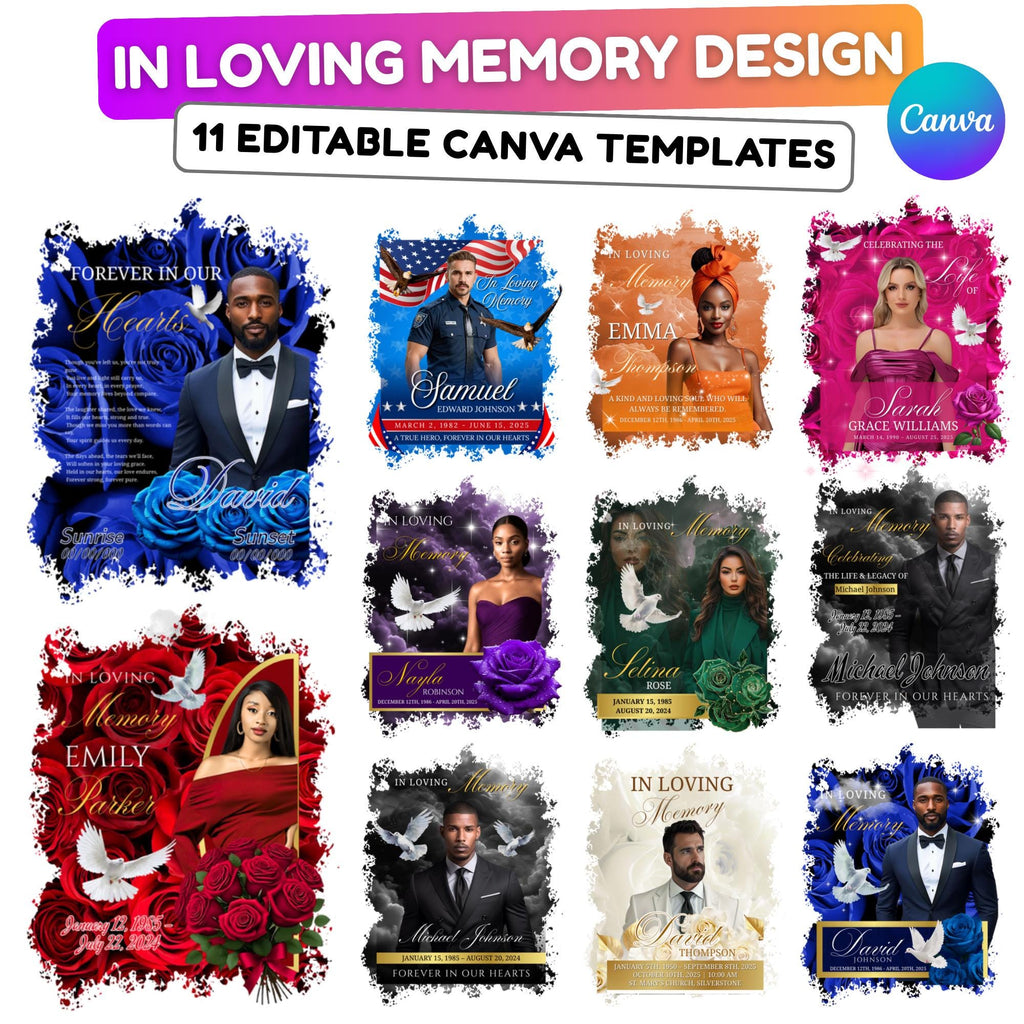 11 In Loving Memory T Shirt Canva Editable Templates, In Loving Memory Templates, Memorial Canva Template, Funeral & Celebration of Life - Editable Memorial Canva Template