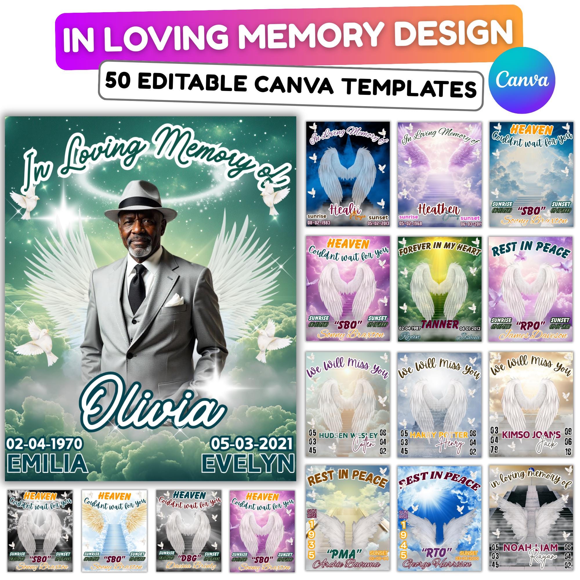 In Loving Memory Canva Template: Memorial Card Design (Digital Download) - Editable Memorial Canva Template