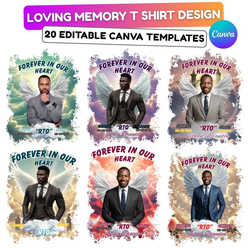 20 In Loving Memory T Shirt Canva Editable Templates, Editable Rest In Peace Designs, Memorial Canva Template, Funeral & Celebration of Life - Editable Memorial Canva Template