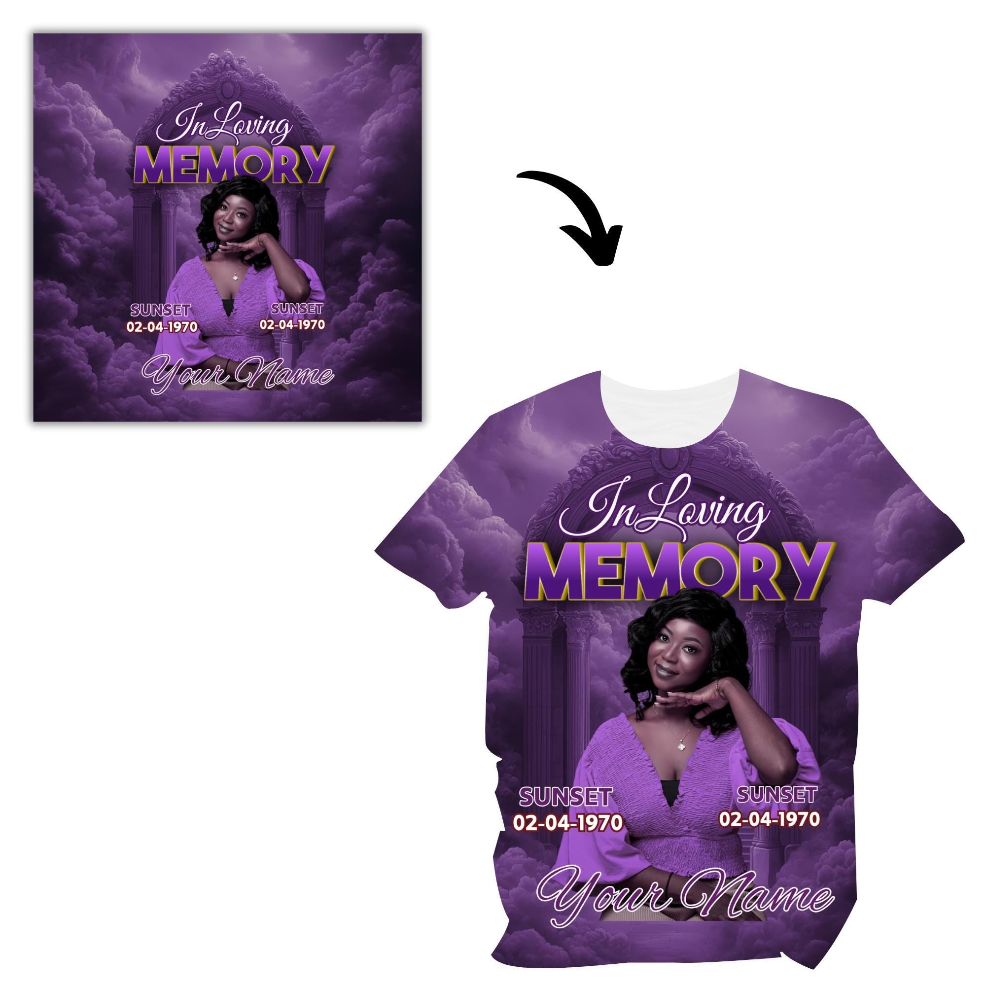 11 In Loving Memory Design Canva Editable T Shirt, purple All over Memorial Shirt Bundle, Heavens Stairway, Funeral Background - Editable Memorial Canva Template