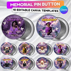 10 In Loving Memory Purple Pin Button Canva Editable Templates Bundle, Memorial Purple Pin Button Canva Designs, Funeral Button Favors - Editable Memorial Canva Template