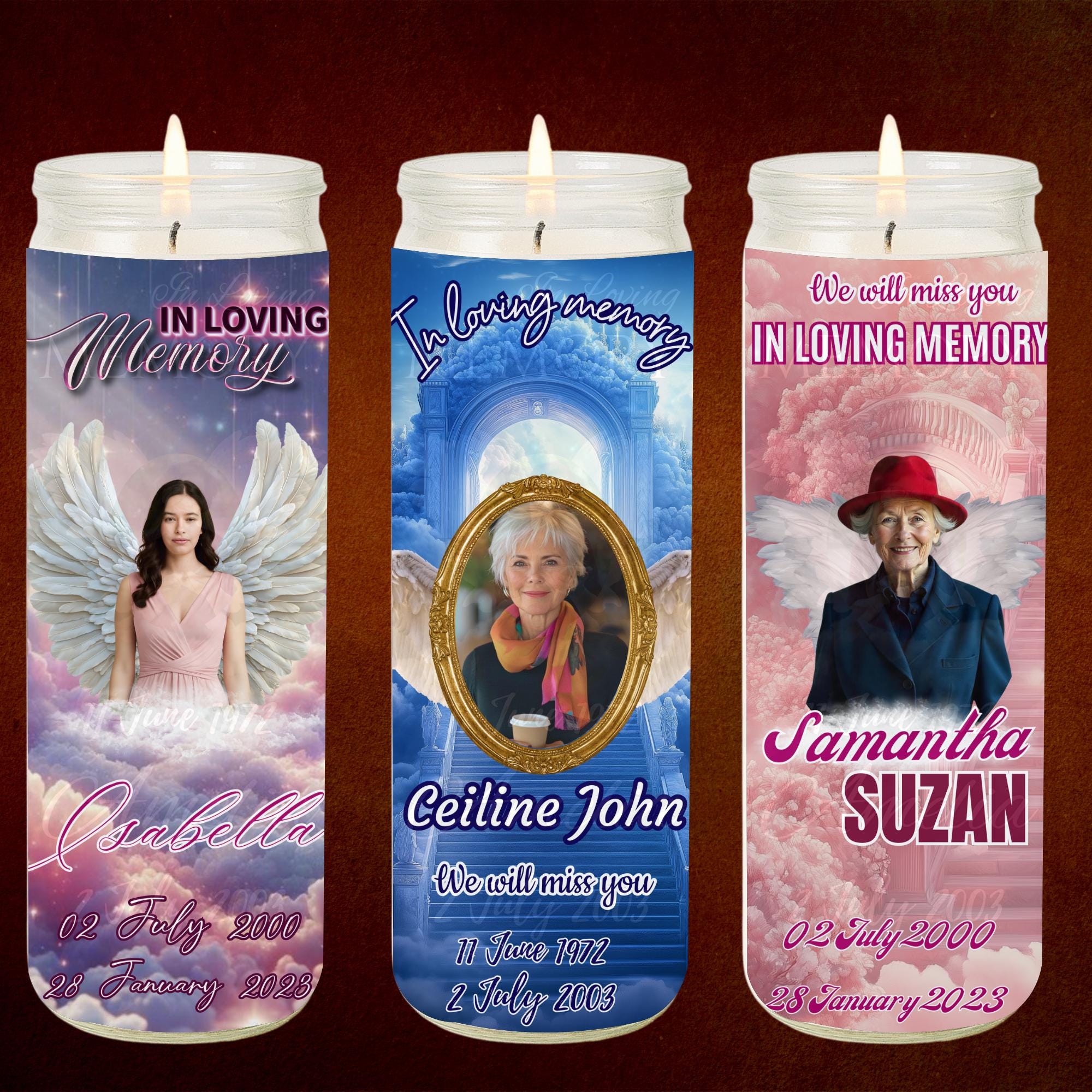 20 Memorial Candle Light Label Canva Editable Template, Stairway to Heaven Remembrance Candle Wrap, RIP Candle Label, In Loving Memory - Editable Memorial Canva Template