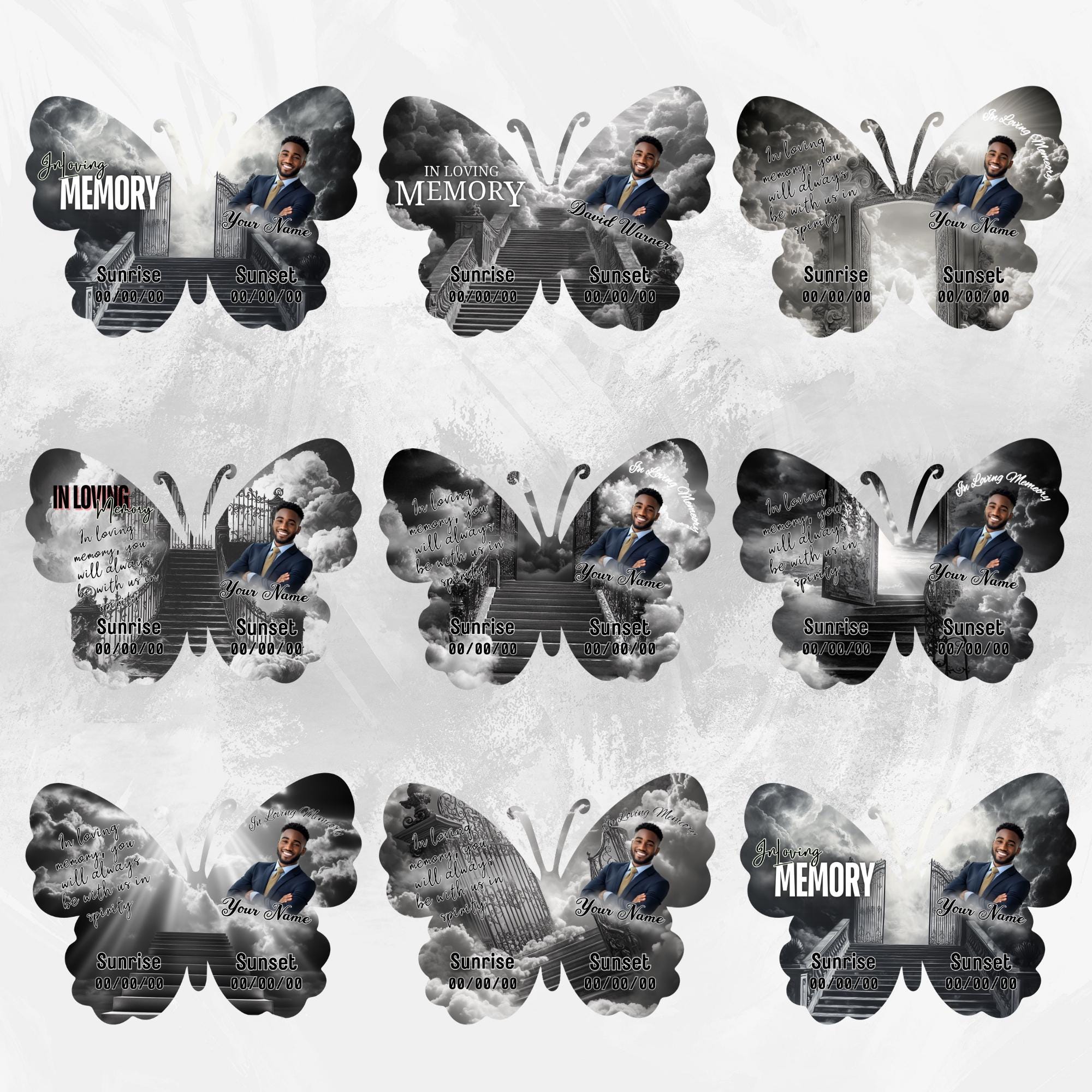 08 Editable Memorial Black Butterfly Pin Button Template, Black in loving memory Butterfly Pin Button Template, In Loving Memory Template - Editable Memorial Canva Template