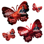 08 Editable Memorial Red Butterfly Pin Button Template, Red in loving memory Butterfly Pin Button Template, In Loving Memory Template - Editable Memorial Canva Template