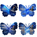 08 Editable Memorial Blue Butterfly Pin Button Template, Blue in loving memory Butterfly Pin Button Template, In Loving Memory Template - Editable Memorial Canva Template