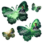 08 Editable Memorial Green Butterfly Pin Button Template, Green in loving memory Butterfly Pin Button Template, In Loving Memory Template - Editable Memorial Canva Template