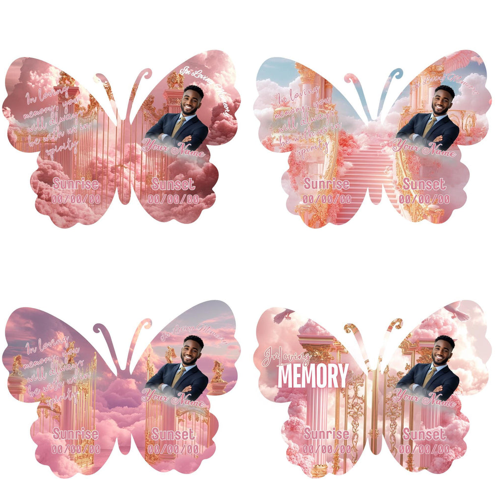 08 Editable Memorial Pink Butterfly Pin Button Template, Pink in loving memory Butterfly Pin Button Template, In Loving Memory Template - Editable Memorial Canva Template