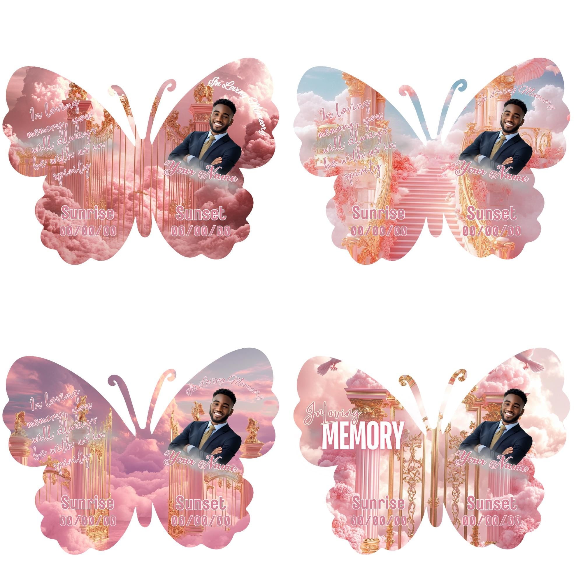08 Editable Memorial Pink Butterfly Pin Button Template, Pink in loving memory Butterfly Pin Button Template, In Loving Memory Template - Editable Memorial Canva Template