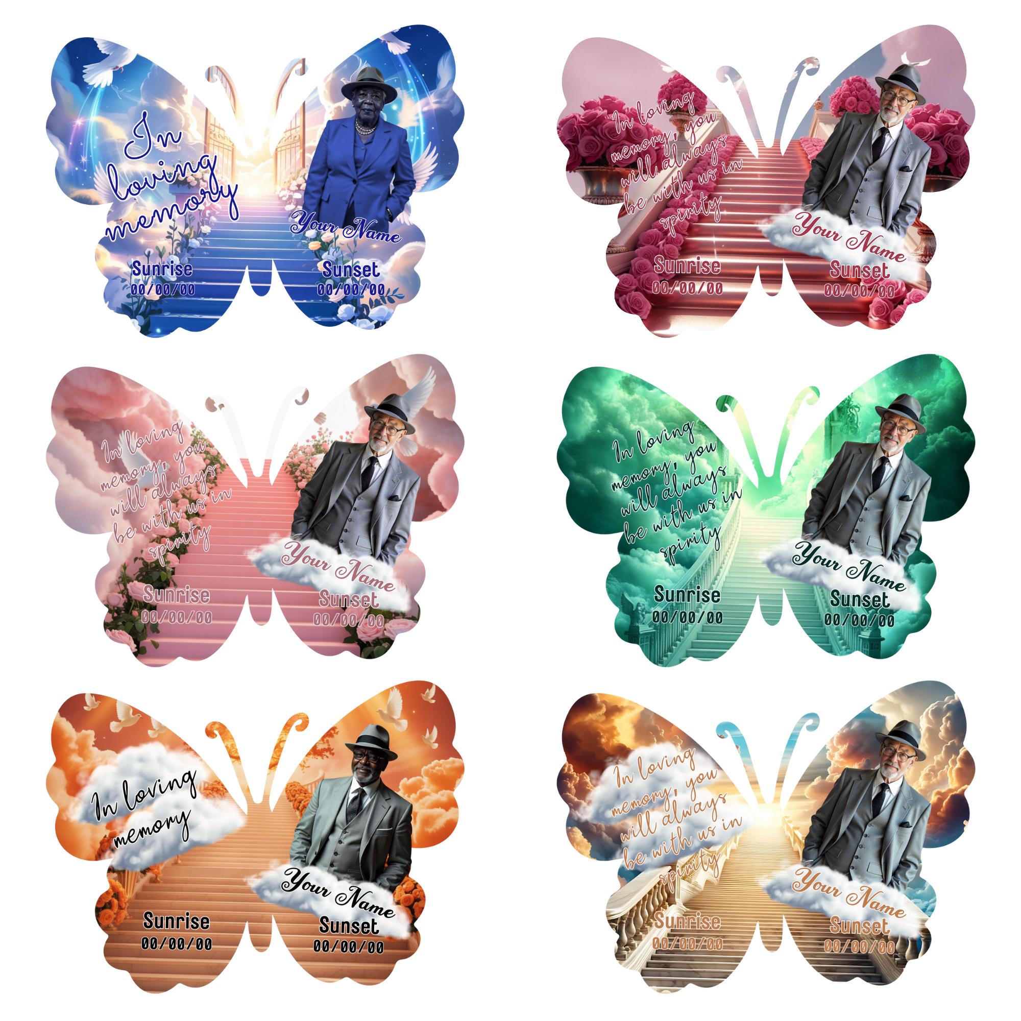 17 Editable Memorial Butterfly Pin Template, in loving memory Butterfly Pin Template, memorial Canva template, Remembrance Favor - Editable Memorial Canva Template