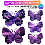 06 Editable Memorial Butterfly Pin Template, Purple in loving memory Butterfly Pin Template, memorial Canva template, Remembrance Favor - Editable Memorial Canva Template