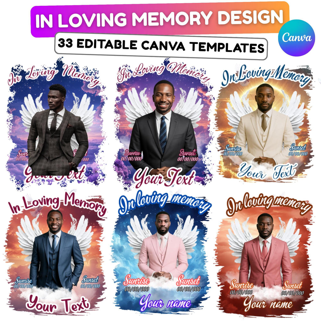 33 Memorial T Shirt Canva Editable Templates, Editable In Loving Memory Designs, Memorial Canva Template, Funeral & Celebration of Life - Editable Memorial Canva Template