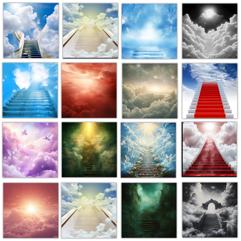 Memorial Heaven Backgrounds PNG Bundle: In Loving Memory (Digital File) - Editable Memorial Canva Template