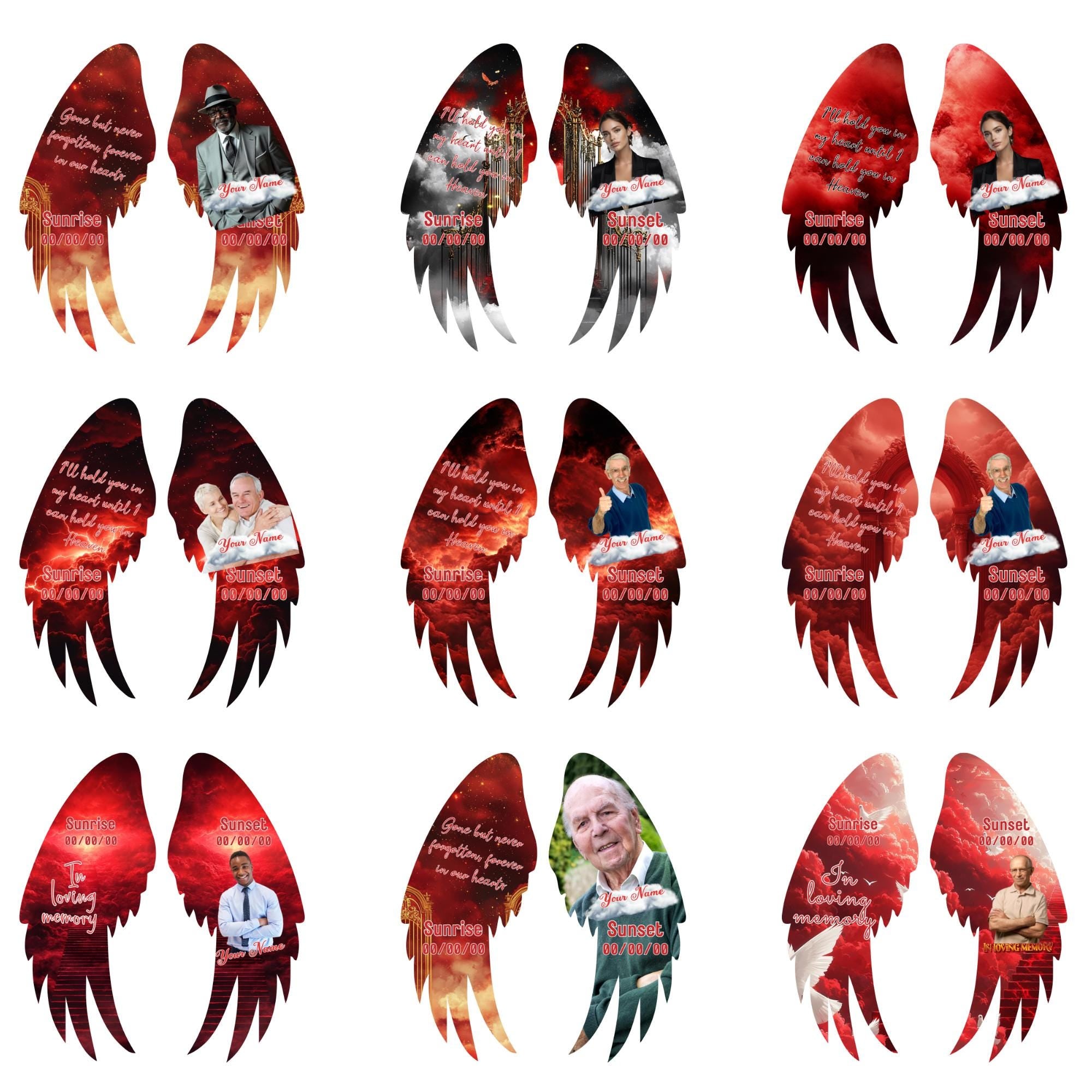 10 Editable Memorial Red Wings Pin button Template, Funeral Button Favor, In Loving Memory Canva Template, Memorial Wings Pin Canva Template - Editable Memorial Canva Template