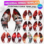 10 Editable Memorial Red Wings Pin button Template, Funeral Button Favor, In Loving Memory Canva Template, Memorial Wings Pin Canva Template - Editable Memorial Canva Template