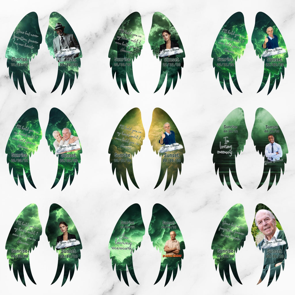 Editable Memorial Green Wings Pin Button Template, Funeral Button Favor, In Loving Memory Canva Template, Memorial Wings Pin Canva Template - Editable Memorial Canva Template