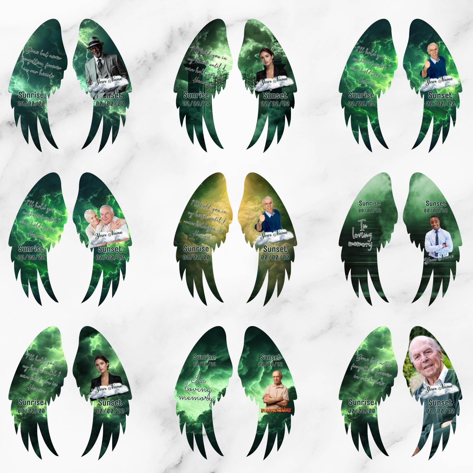 Editable Memorial Green Wings Pin Button Template, Funeral Button Favor, In Loving Memory Canva Template, Memorial Wings Pin Canva Template - Editable Memorial Canva Template