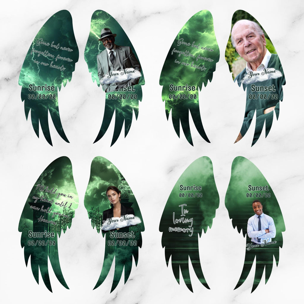 Editable Memorial Green Wings Pin Button Template, Funeral Button Favor, In Loving Memory Canva Template, Memorial Wings Pin Canva Template - Editable Memorial Canva Template