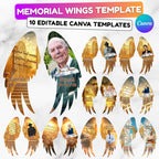 Editable Memorial Golden Wings Pin Button Template, Funeral Button Favor, In Loving Memory Canva Template, Memorial Wings Pin Canva Template - Editable Memorial Canva Template