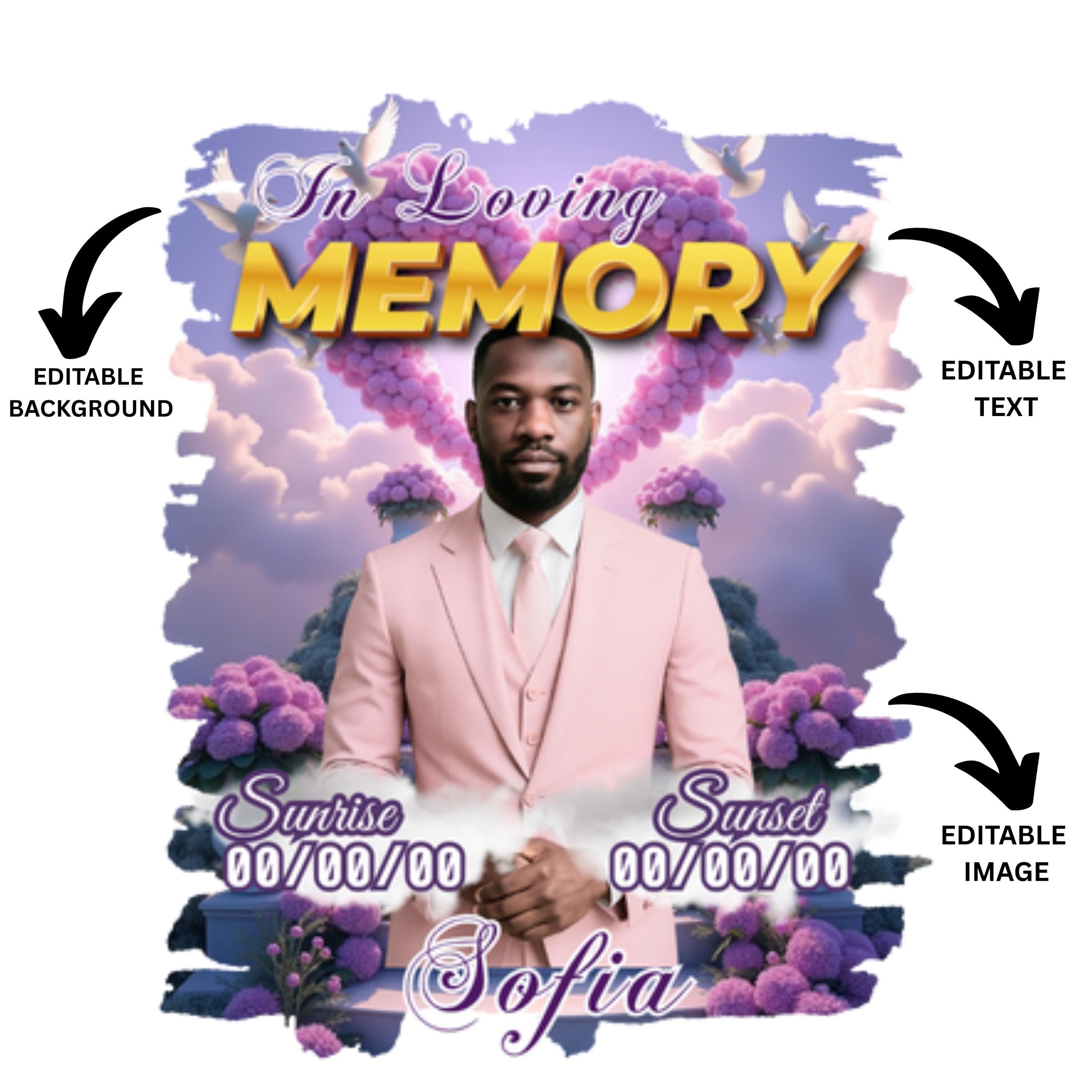 18 Memorial Purple T Shirt Canva Editable Templates, In Loving Memory Canva Template, Memorial Canva Template, Funeral & Celebration of Life - Editable Memorial Canva Template