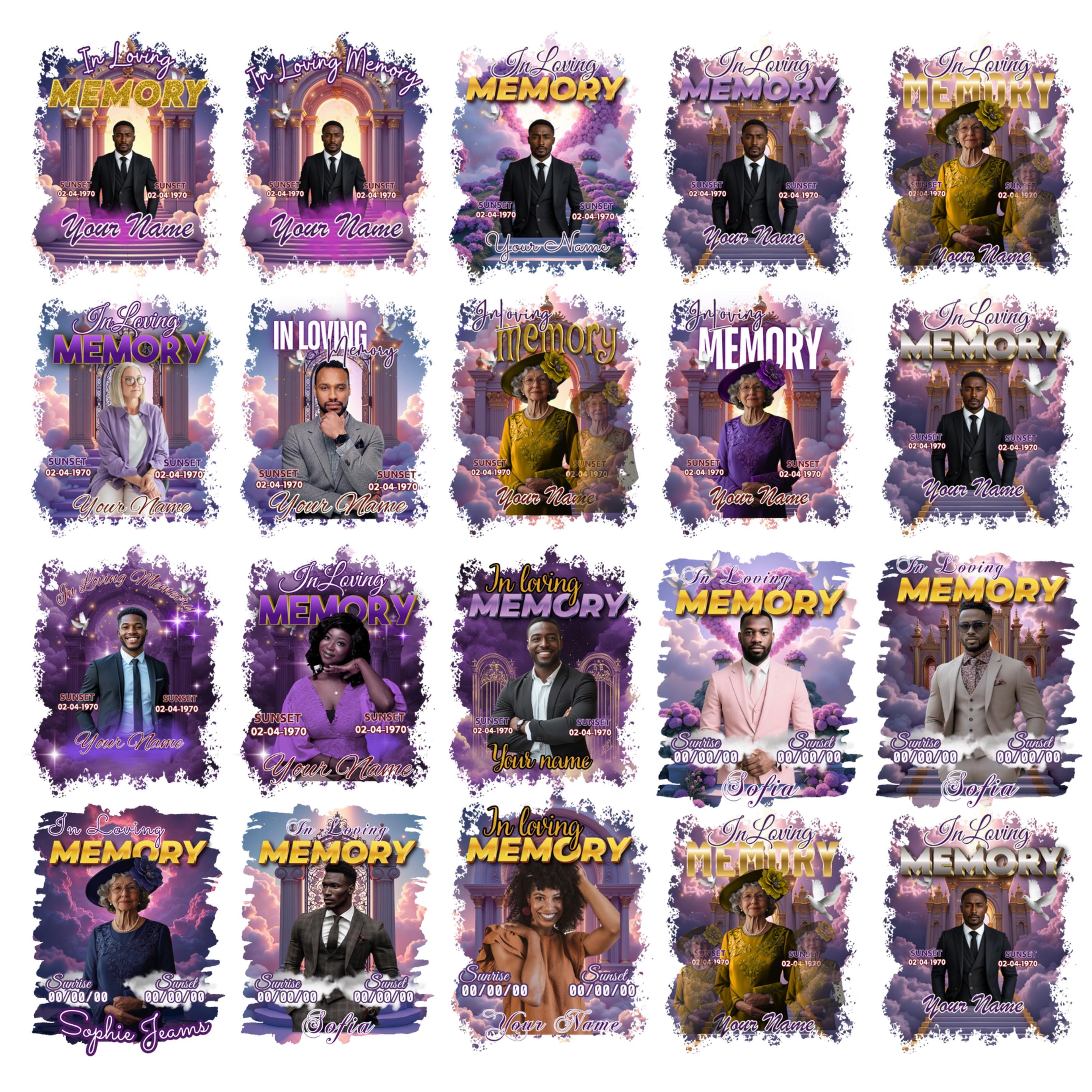 18 Memorial Purple T Shirt Canva Editable Templates, In Loving Memory Canva Template, Memorial Canva Template, Funeral & Celebration of Life - Editable Memorial Canva Template