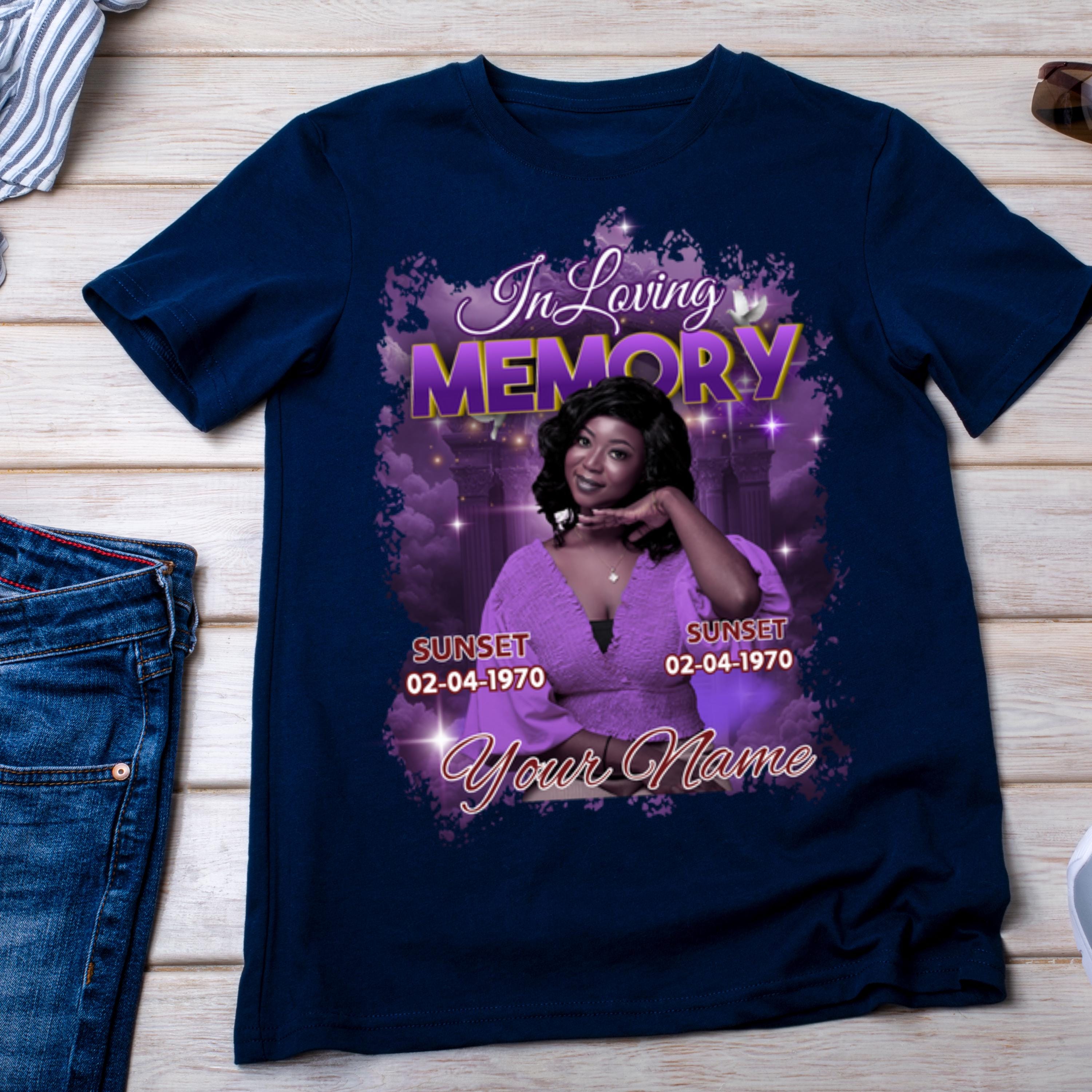 18 Memorial Purple T Shirt Canva Editable Templates, In Loving Memory Canva Template, Memorial Canva Template, Funeral & Celebration of Life - Editable Memorial Canva Template