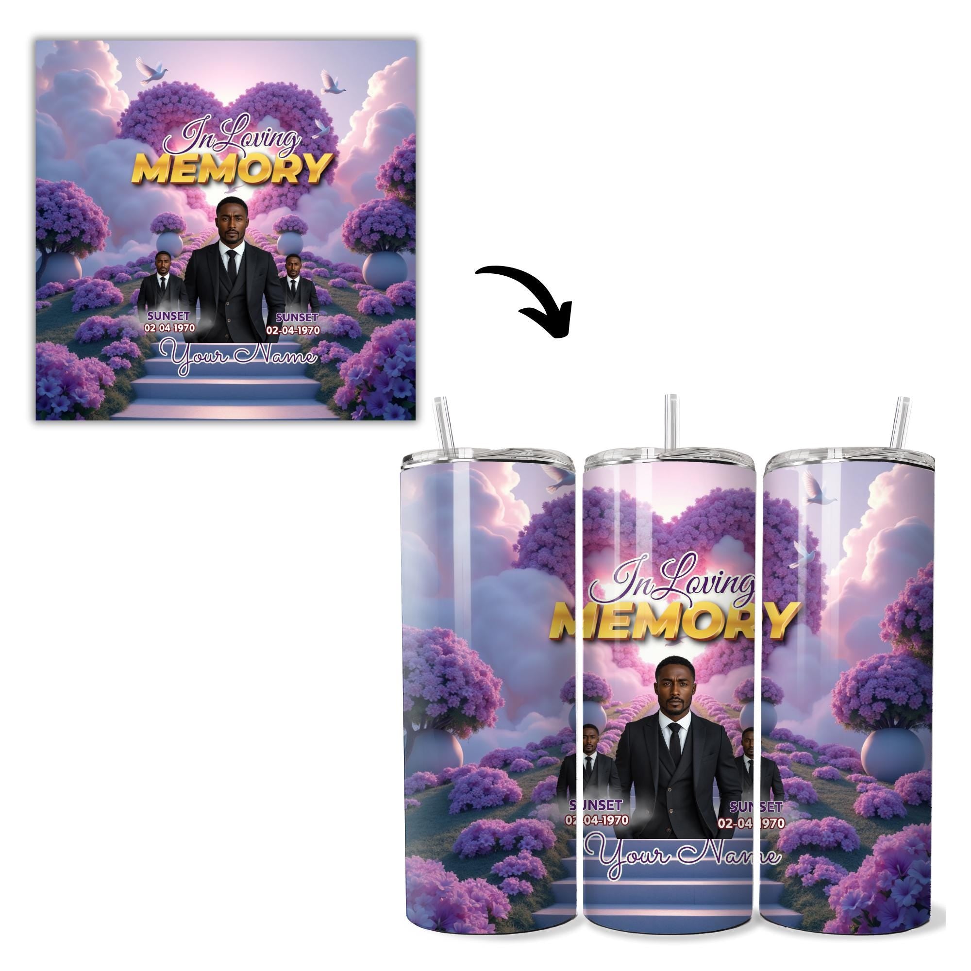 20 Memorial Purple Tumbler Canva Editable Templates, In Loving Memory Canva Editable Template, Memorial Purple Tumbler, Add your Own Photo - Editable Memorial Canva Template