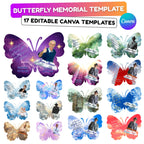 17 Editable Memorial Butterfly Pin Template, in loving memory Butterfly Pin Template, memorial Canva template, Remembrance Favor - Editable Memorial Canva Template