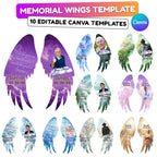Editable Memorial Wings Pin button Template, Funeral Button Favor, Memorial wing Pin Button Canva Designs, Memorial Wings Pin Canva Template - Editable Memorial Canva Template