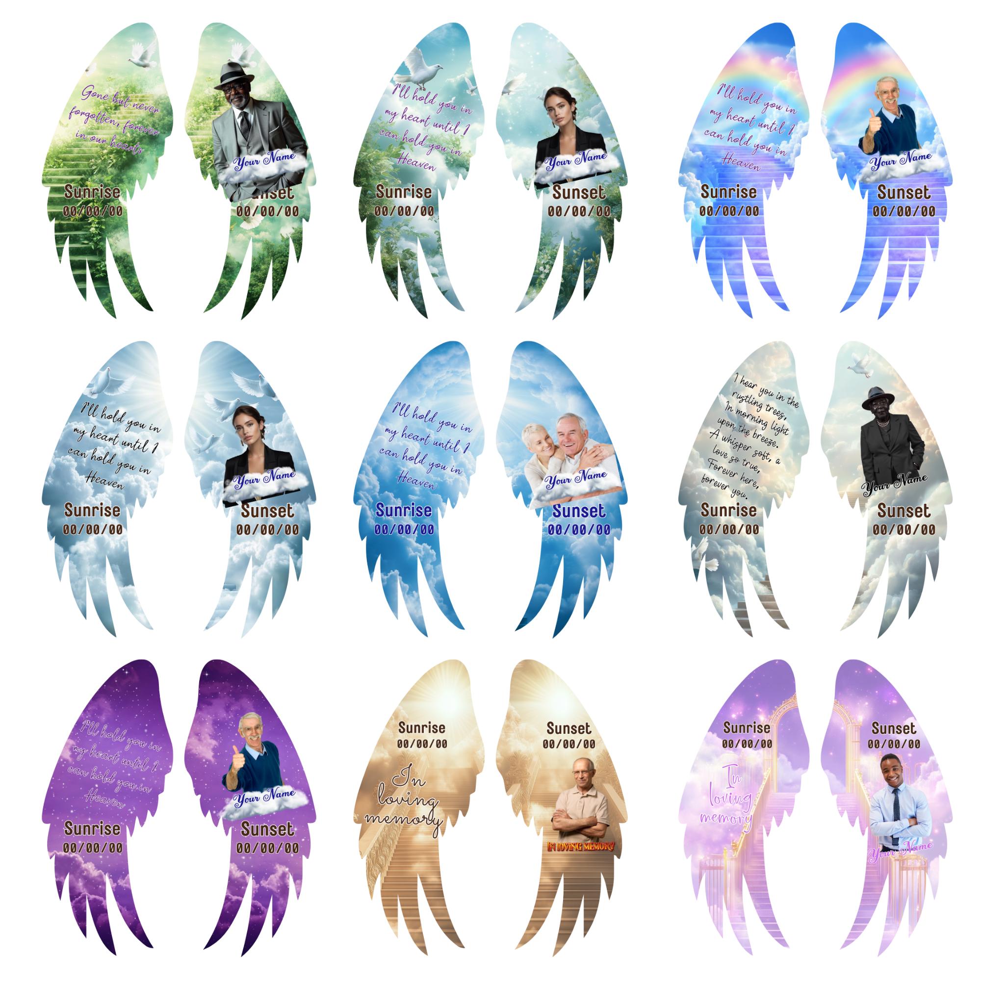 Editable Memorial Wings Pin button Template, Funeral Button Favor, Memorial wing Pin Button Canva Designs, Memorial Wings Pin Canva Template - Editable Memorial Canva Template