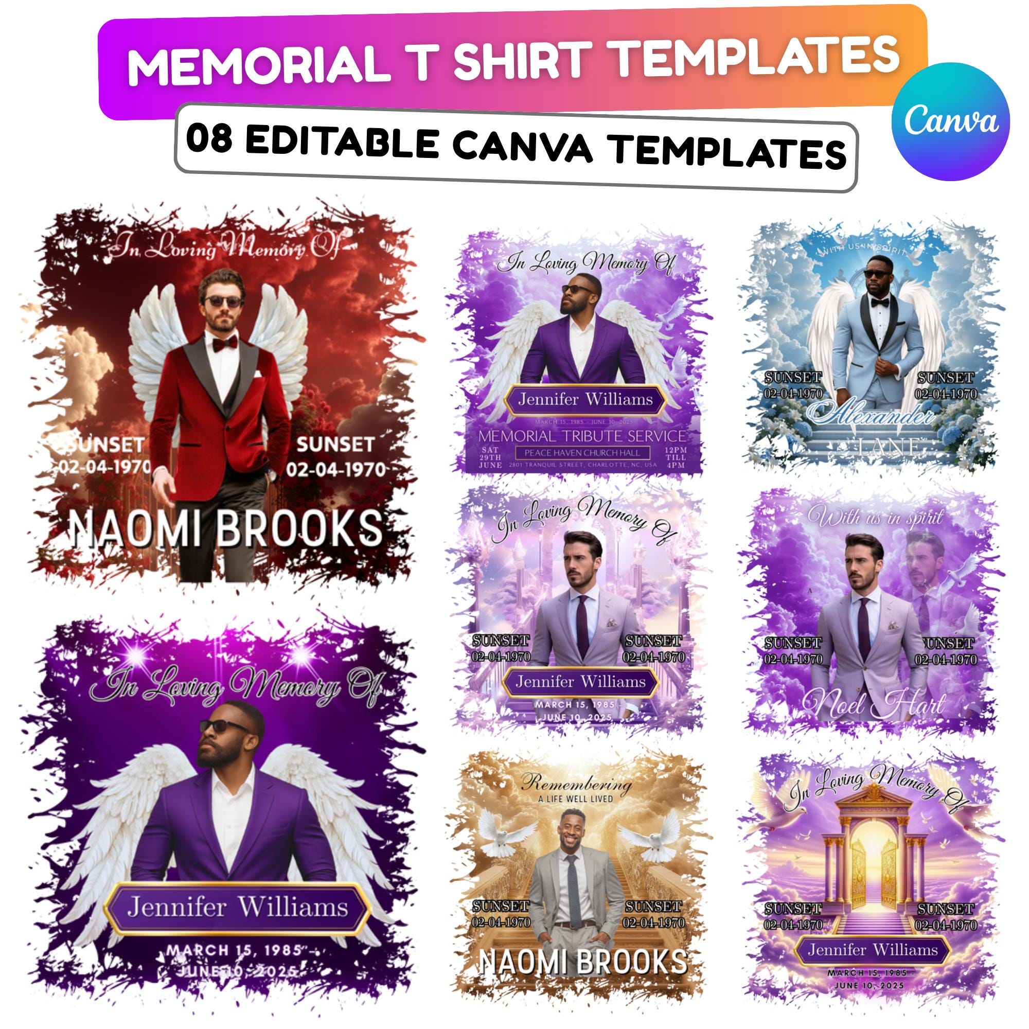 08 Memorial T Shirt Canva Editable Templates, In Loving Memory Templates, Memorial Canva Template, Funeral & Celebration of Life - Editable Memorial Canva Template