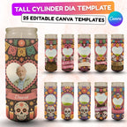 23 Día De Los Muertos Candle Labels, Tall Cylinder Candle Wraps, Editable Canva Memorial Stickers, Funeral Labels Digital Download - Editable Memorial Canva Template