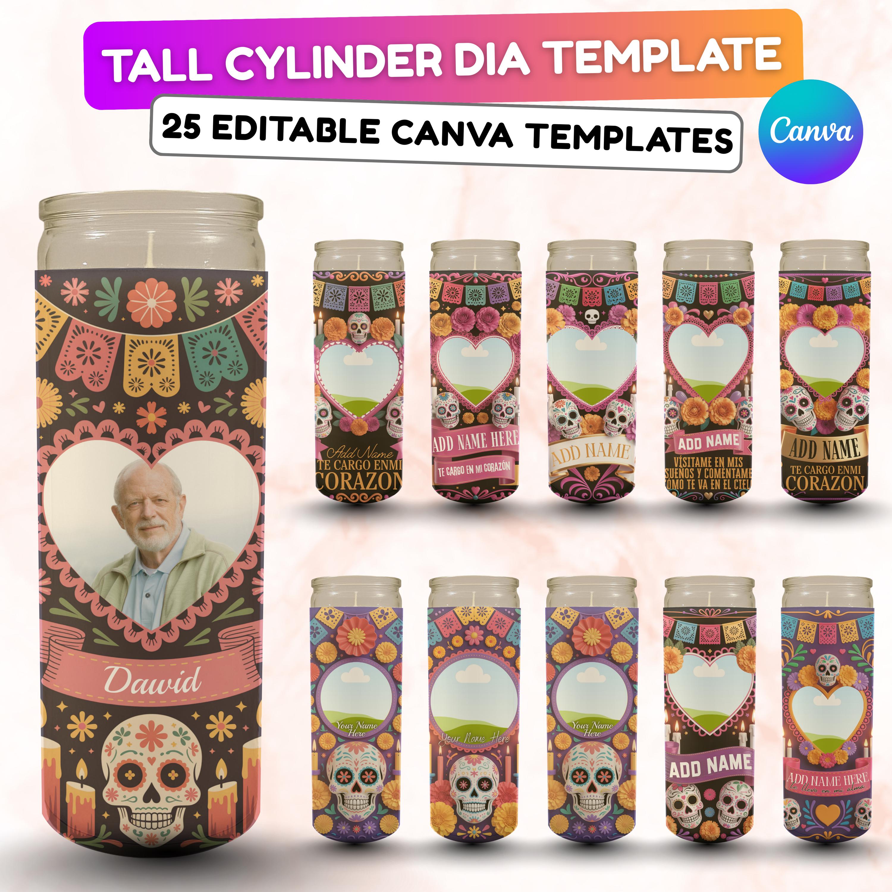 23 Día De Los Muertos Candle Labels, Tall Cylinder Candle Wraps, Editable Canva Memorial Stickers, Funeral Labels Digital Download - Editable Memorial Canva Template