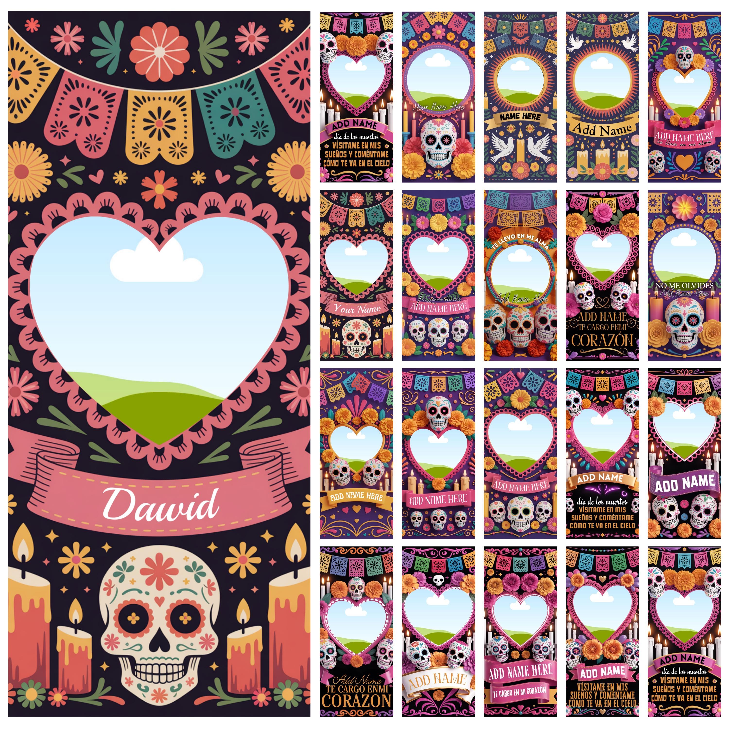23 Día De Los Muertos Candle Labels, Tall Cylinder Candle Wraps, Editable Canva Memorial Stickers, Funeral Labels Digital Download - Editable Memorial Canva Template