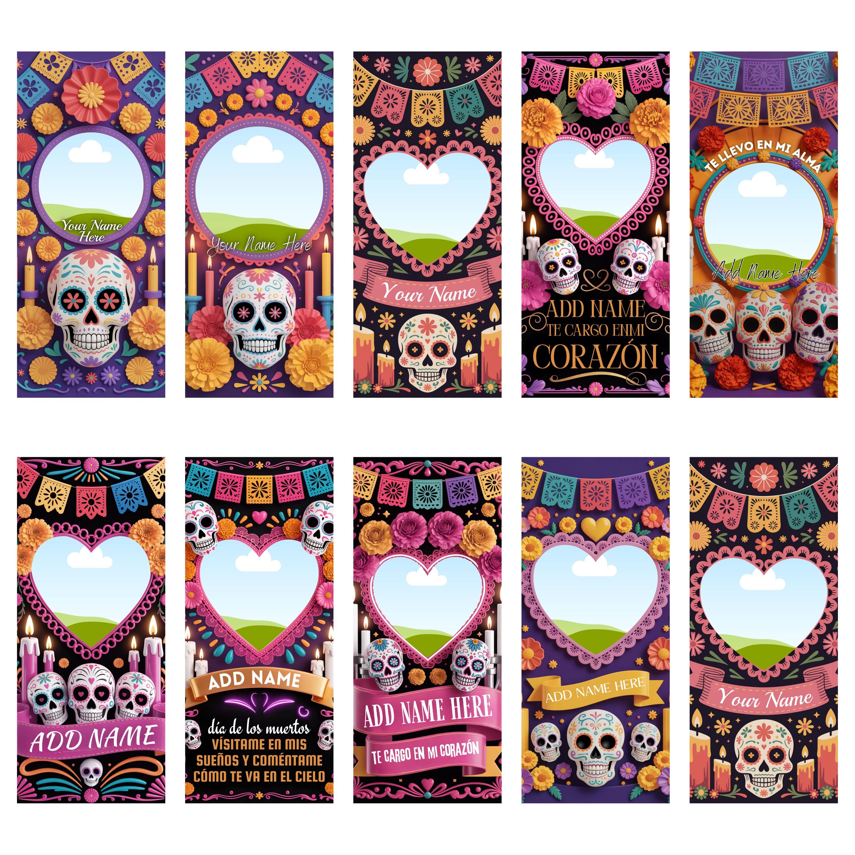 23 Día De Los Muertos Candle Labels, Tall Cylinder Candle Wraps, Editable Canva Memorial Stickers, Funeral Labels Digital Download - Editable Memorial Canva Template
