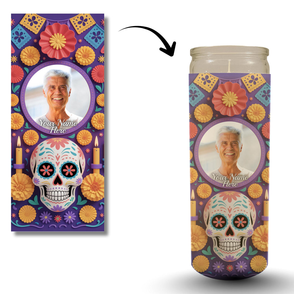 13 Día De Los Muertos Candle Labels, Tall Cylinder Candle Wraps, Editable Canva Memorial Stickers, Funeral Labels Digital Download - Editable Memorial Canva Template