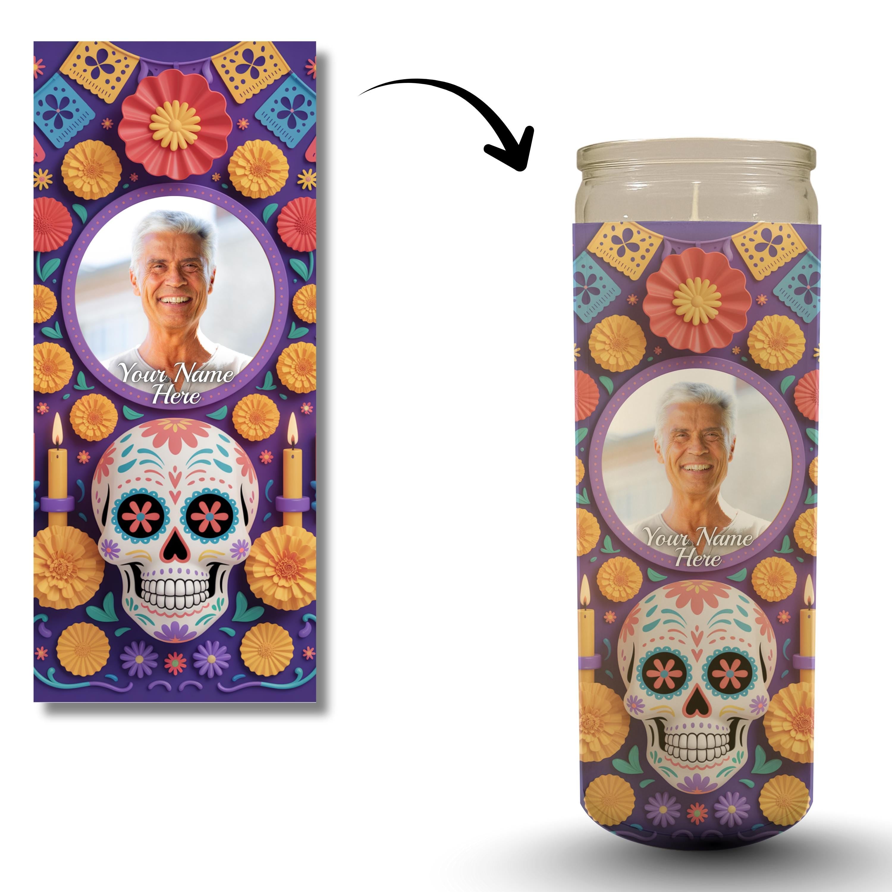 13 Día De Los Muertos Candle Labels, Tall Cylinder Candle Wraps, Editable Canva Memorial Stickers, Funeral Labels Digital Download - Editable Memorial Canva Template