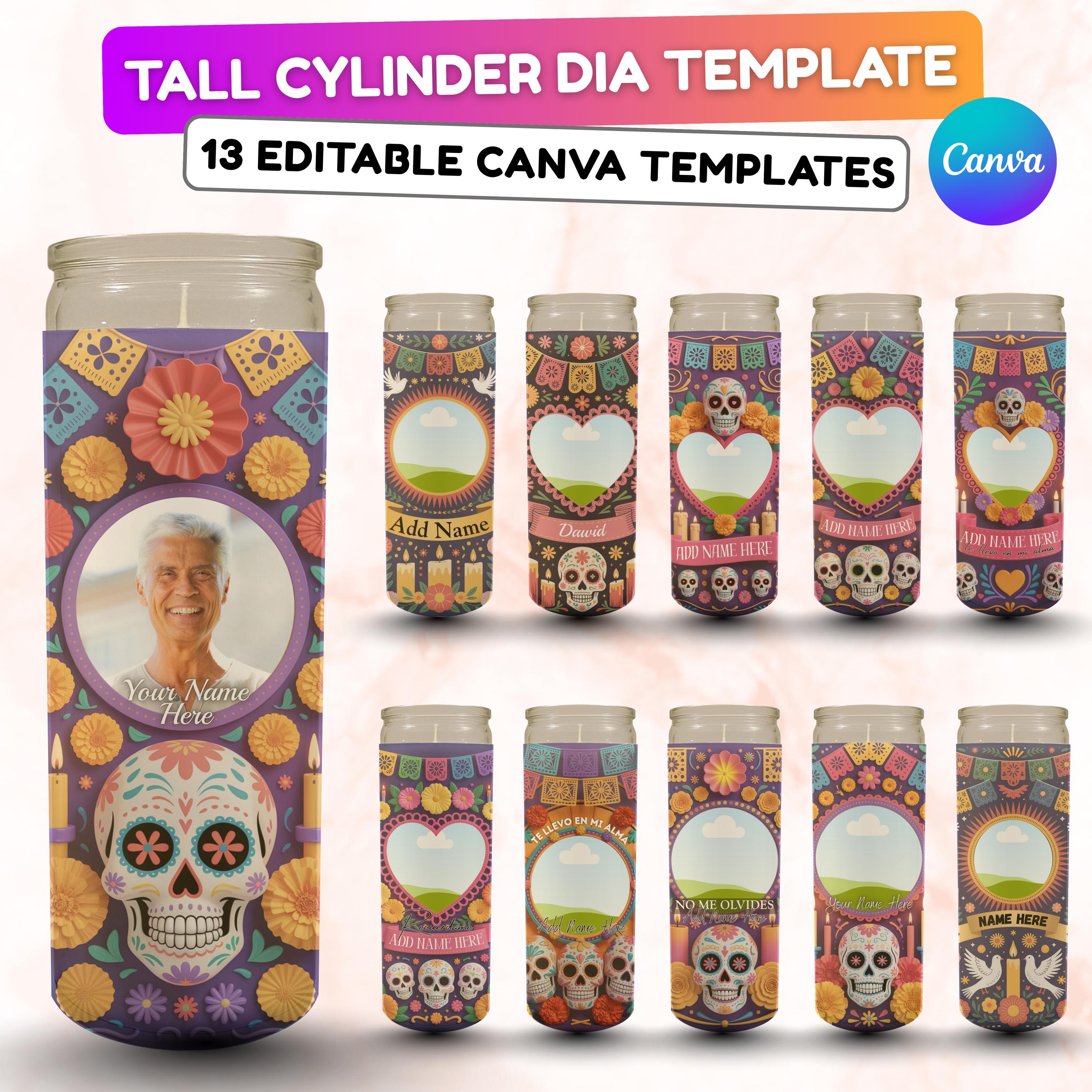 13 Día De Los Muertos Candle Labels, Tall Cylinder Candle Wraps, Editable Canva Memorial Stickers, Funeral Labels Digital Download - Editable Memorial Canva Template