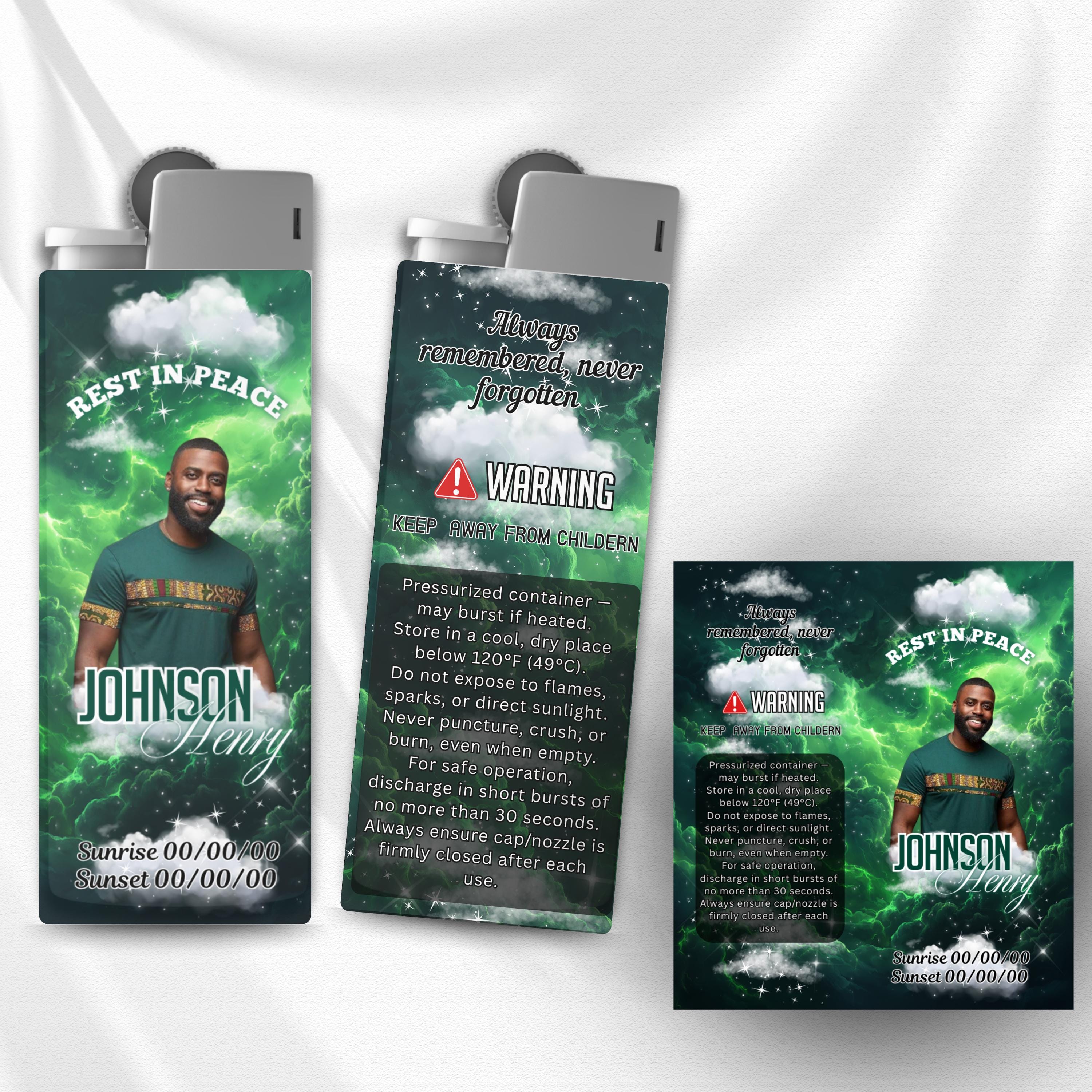 10 Memorial Lighter Canva Editable Template, In Loving Memory Template, RIP Lighter Label, Memorial Funeral Keeksake, Digital Download - Editable Memorial Canva Template