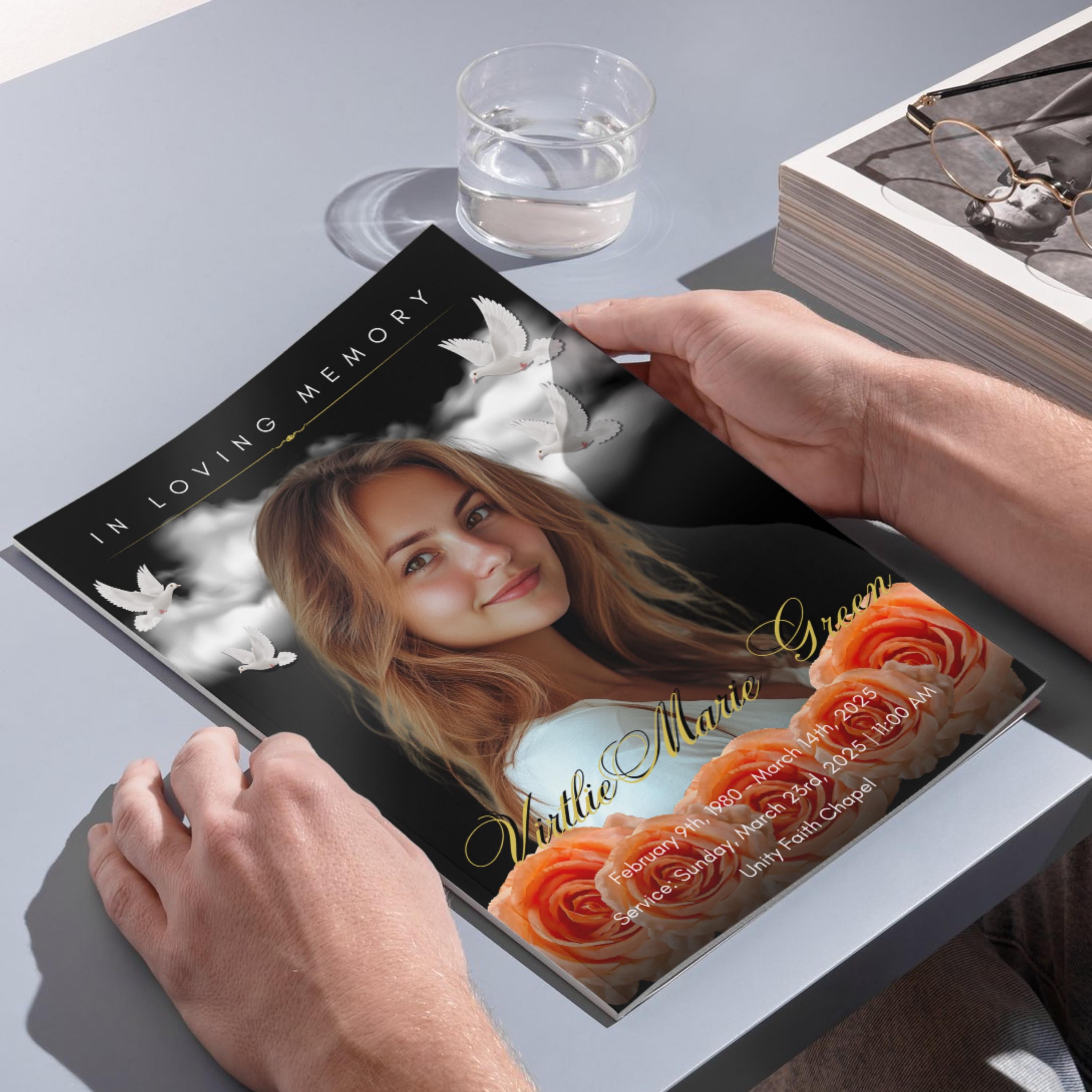 8 Pages Memorial Funeral Program Edtiable Template, In Loving Memory Black Canva Template, Obituary Celebration Of Life Program - Editable Memorial Canva Template