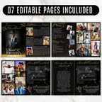 7 Pages Memorial Funeral Program Edtiable Template, In Loving Memory Black Canva Template, Obituary Celebration Of Life Program - Editable Memorial Canva Template
